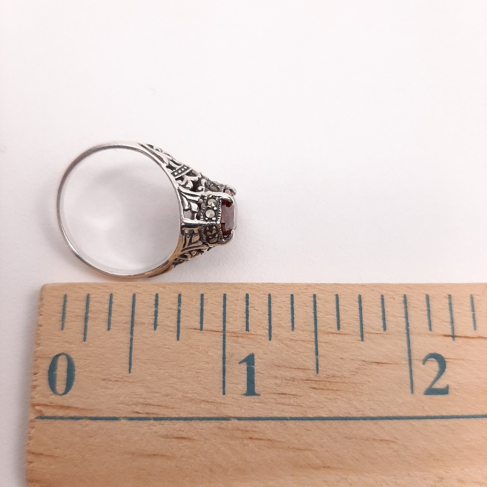 Sterling Silver Ring With Ruby Red Tone Stone .92… - image 5
